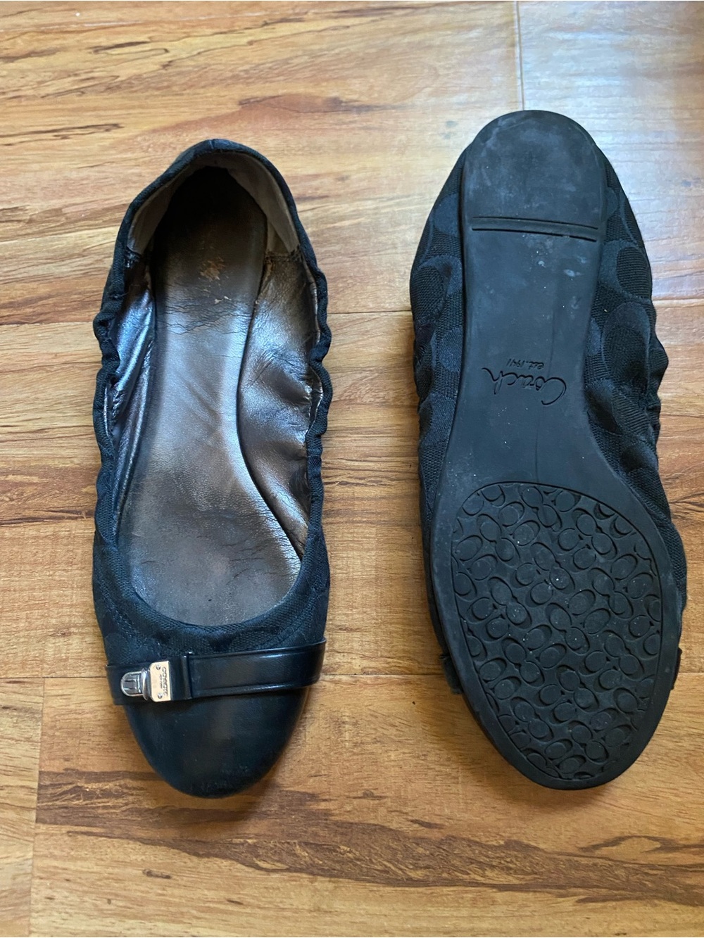 Coach Black Signature Ballet Flats with Logo Buckle